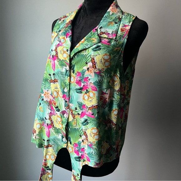 SpongeBob SquarePants Hawaiian Collared Tie-front Tank Top - Picture 2 of 10